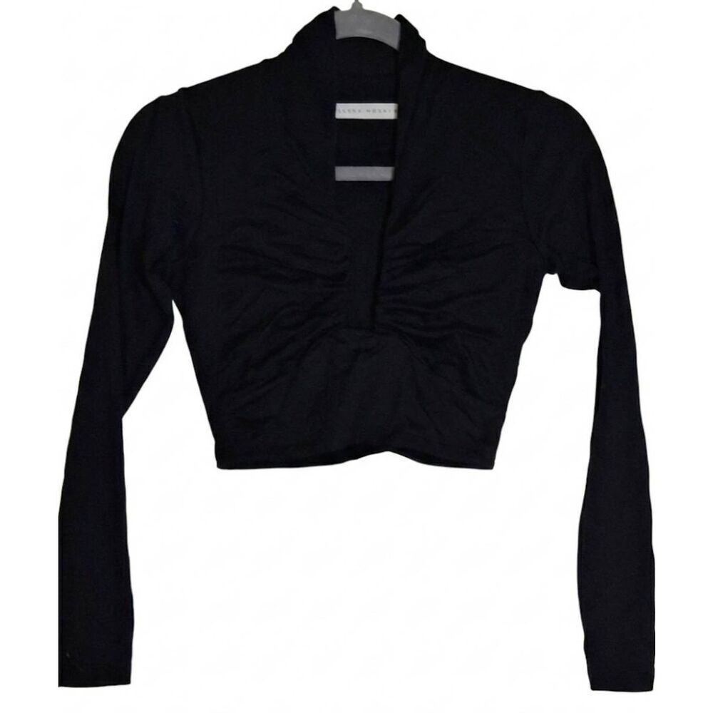 Susan Monaco womens xsmall black top cropped longsleeve cleavage v-neck
